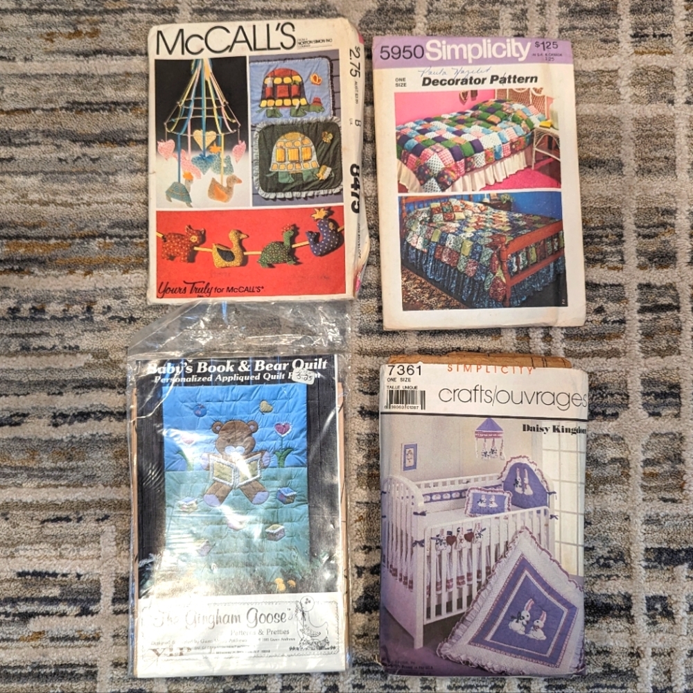 VINTAGE McCalls and Simplicity pattern lot of 4 baby quilts and accessories